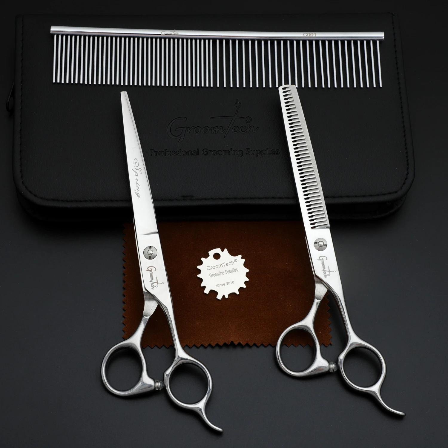 Groomtech Spring Pet Grooming Scissors Kit, Set Of 2 With Comb - Image 2