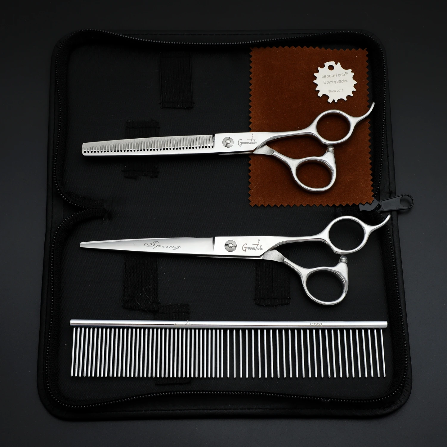 Groomtech Spring Pet Grooming Scissors Kit, Set Of 2 With Comb